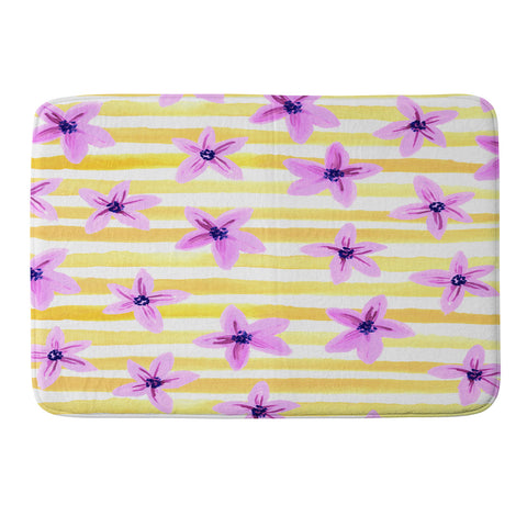 Joy Laforme Pansy Blooms On Stripes I Memory Foam Bath Mat