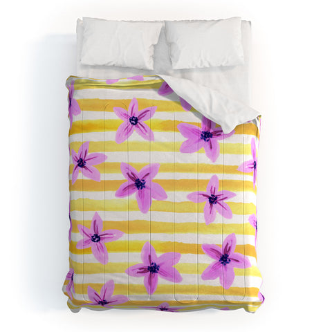 Joy Laforme Pansy Blooms On Stripes I Comforter