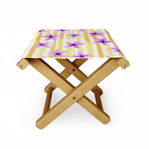 Joy Laforme Pansy Blooms On Stripes I Folding Stool