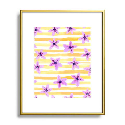 Joy Laforme Pansy Blooms On Stripes I Metal Framed Art Print
