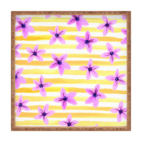 Joy Laforme Pansy Blooms On Stripes I Square Tray