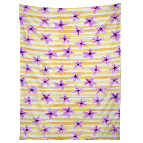 Joy Laforme Pansy Blooms On Stripes I Tapestry