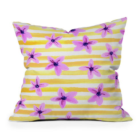Joy Laforme Pansy Blooms On Stripes I Throw Pillow