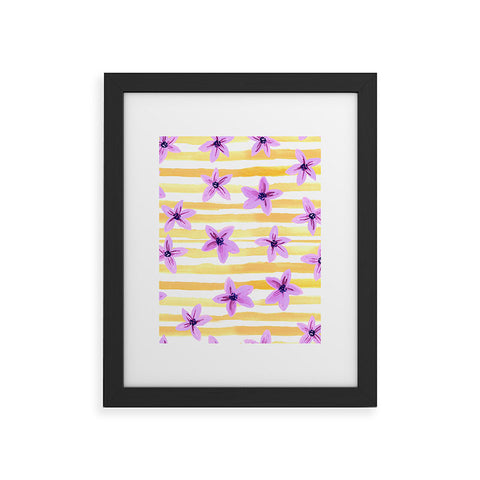 Joy Laforme Pansy Blooms On Stripes I Framed Art Print