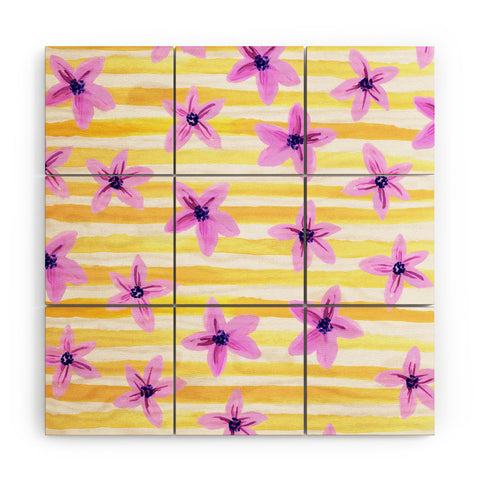 Joy Laforme Pansy Blooms On Stripes I Wood Wall Mural