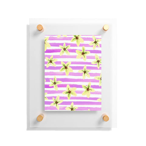Joy Laforme Pansy Blooms On Stripes II Floating Acrylic Print