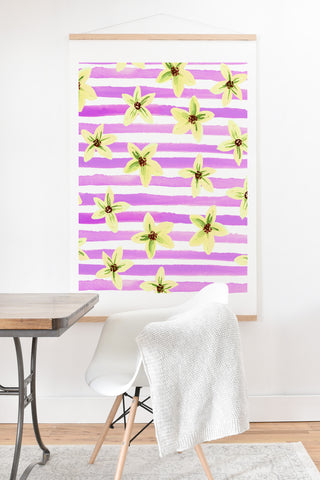 Joy Laforme Pansy Blooms On Stripes II Art Print And Hanger