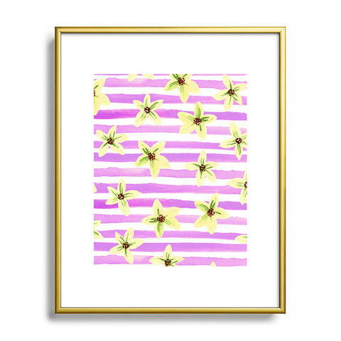 Joy Laforme Pansy Blooms On Stripes II Metal Framed Art Print