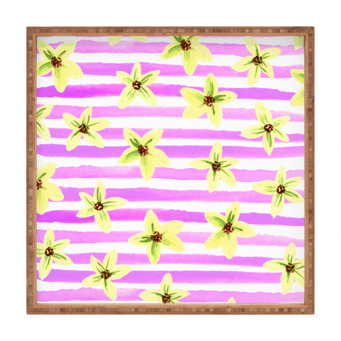 Joy Laforme Pansy Blooms On Stripes II Square Tray