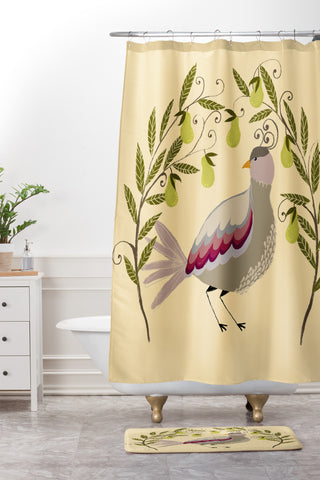 Joy Laforme Partridge in a Pear Tree Shower Curtain And Mat