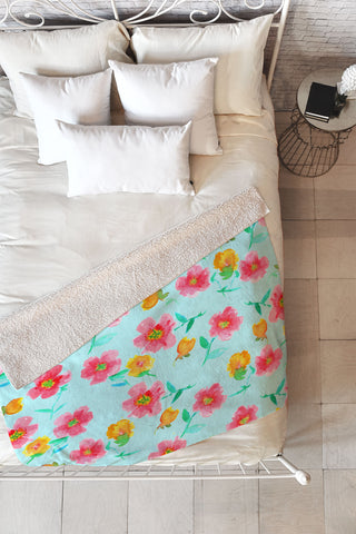 Joy Laforme Peonies And Tulips In Blue Fleece Throw Blanket