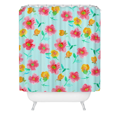 Joy Laforme Peonies And Tulips In Blue Shower Curtain