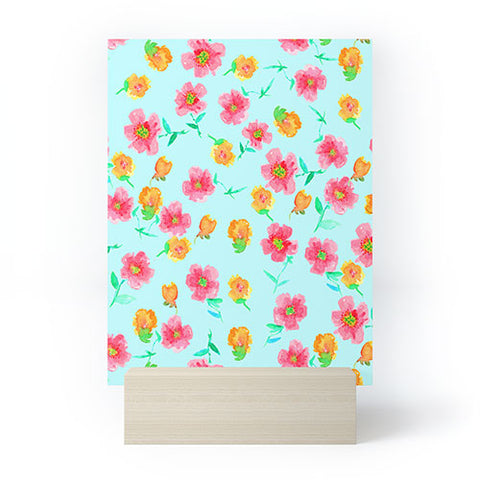 Joy Laforme Peonies And Tulips In Blue Mini Art Print