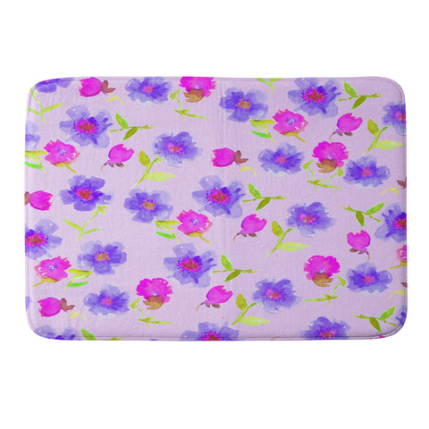 Joy Laforme Peonies And Tulips In Periwinkle Memory Foam Bath Mat