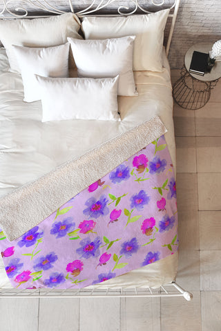 Joy Laforme Peonies And Tulips In Periwinkle Fleece Throw Blanket