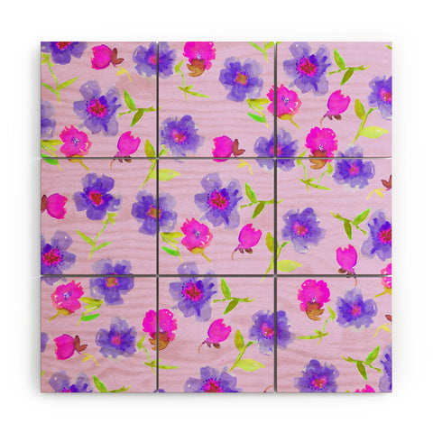 Joy Laforme Peonies And Tulips In Periwinkle Wood Wall Mural