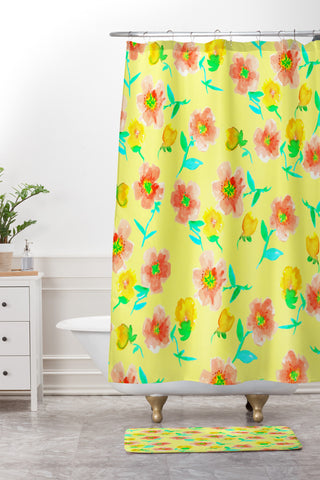 Joy Laforme Peonies And Tulips In Yellow Shower Curtain And Mat