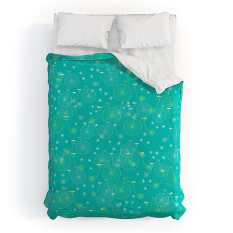 Joy Laforme Ride My Bicycle In Turquoise Duvet Cover