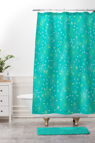 Joy Laforme Ride My Bicycle In Turquoise Shower Curtain And Mat