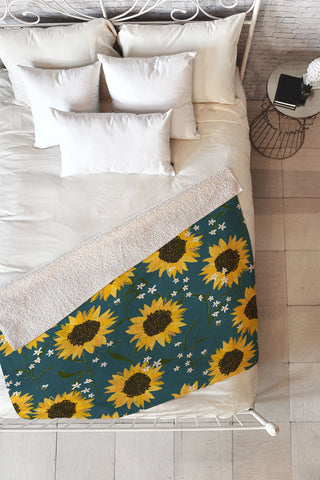 Joy Laforme Summer Garden Sunflowers Fleece Throw Blanket