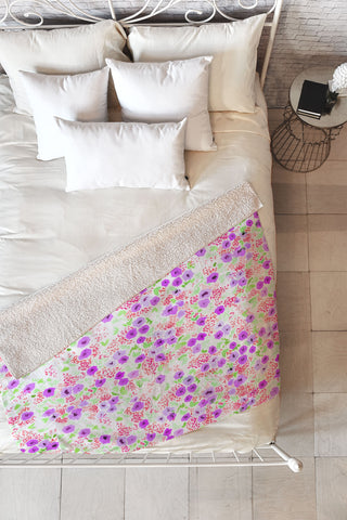 Joy Laforme Sun Faded Floral In Lavender Fleece Throw Blanket