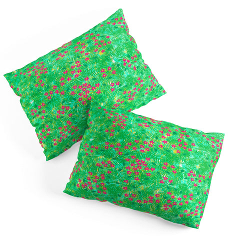 Joy Laforme Tropical Wild Blooms In Green Pillow Shams