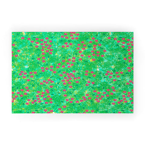 Joy Laforme Tropical Wild Blooms In Green Welcome Mat