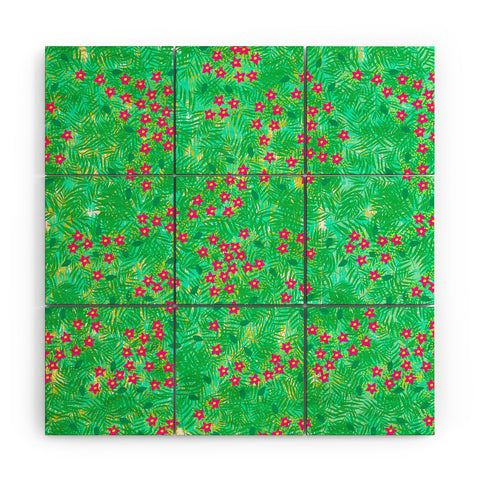 Joy Laforme Tropical Wild Blooms In Green Wood Wall Mural