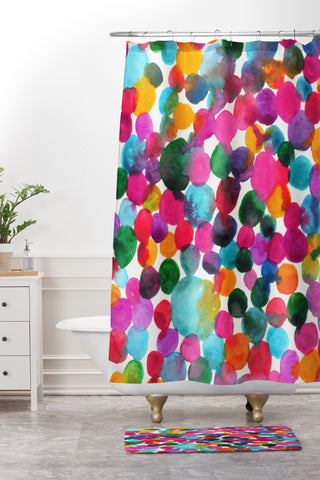 Joy Laforme Watercolor Polka Dot I Shower Curtain And Mat