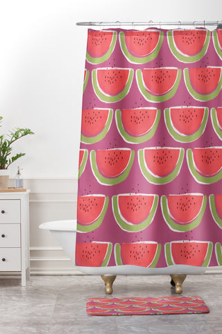 Joy Laforme Watermelon Days Shower Curtain And Mat