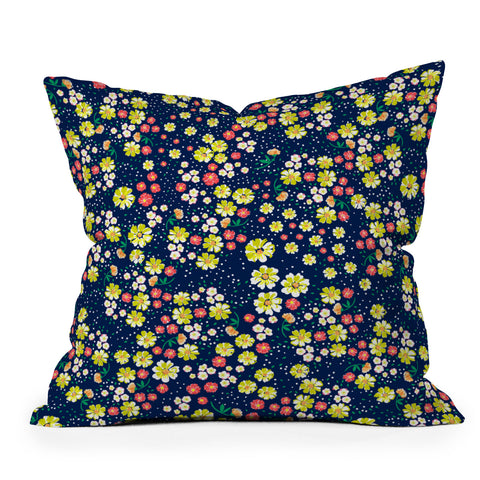 Joy Laforme Wild Floral Ditsy In Navy Throw Pillow
