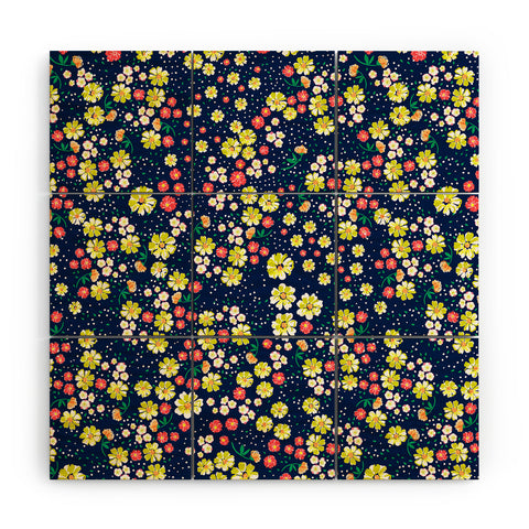 Joy Laforme Wild Floral Ditsy In Navy Wood Wall Mural