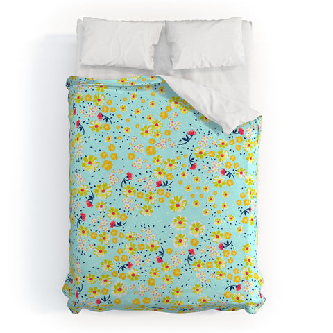 Joy Laforme Wild Floral Ditsy In Pale Blue Duvet Cover