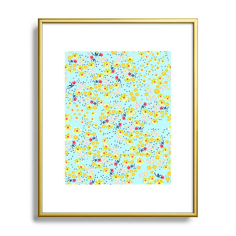 Joy Laforme Wild Floral Ditsy In Pale Blue Metal Framed Art Print