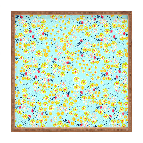 Joy Laforme Wild Floral Ditsy In Pale Blue Square Tray