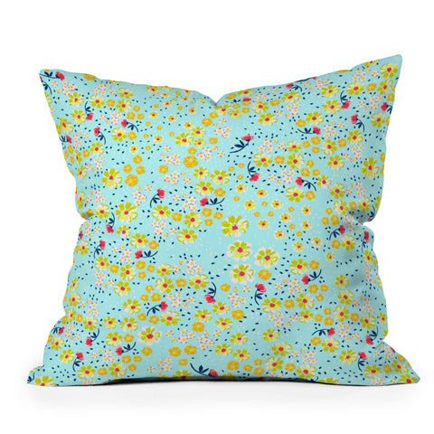 Joy Laforme Wild Floral Ditsy In Pale Blue Throw Pillow