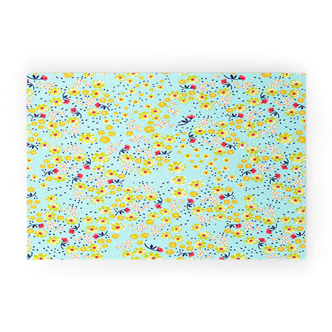 Joy Laforme Wild Floral Ditsy In Pale Blue Welcome Mat