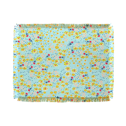 Joy Laforme Wild Floral Ditsy In Pale Blue Throw Blanket