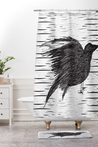 Julia Da Rocha Black Bird Shower Curtain And Mat