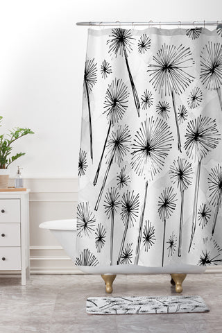 Julia Da Rocha Black Dandelion Shower Curtain And Mat