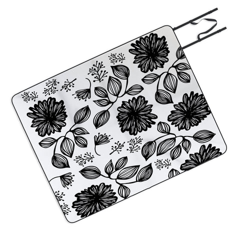 Julia Da Rocha Blk Flores Picnic Blanket