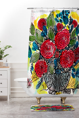 Julia Da Rocha Bouquet Of Flowers Peonies Shower Curtain And Mat