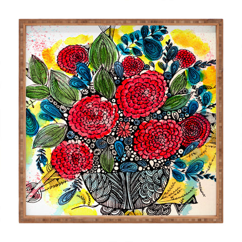 Julia Da Rocha Bouquet Of Flowers Peonies Square Tray