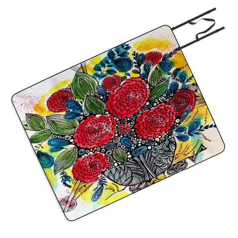 Julia Da Rocha Bouquet Of Flowers Peonies Picnic Blanket