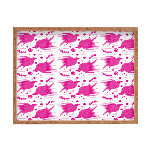 Julia Da Rocha Florida Pink Birds Rectangular Tray