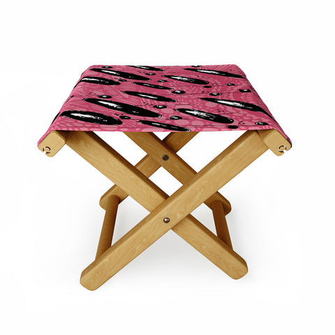 Julia Da Rocha Pink Funky Flowers 3 Folding Stool