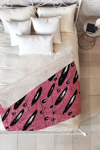 Julia Da Rocha Pink Funky Flowers 3 Fleece Throw Blanket
