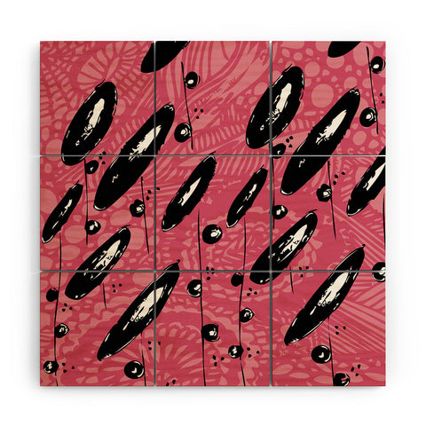 Julia Da Rocha Pink Funky Flowers 3 Wood Wall Mural