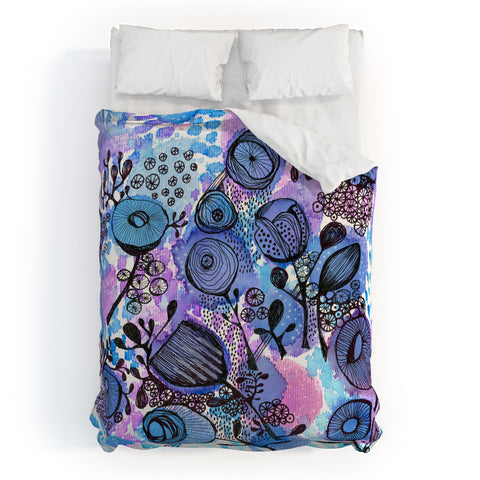 Julia Da Rocha Purple Flowers Bloom Duvet Cover