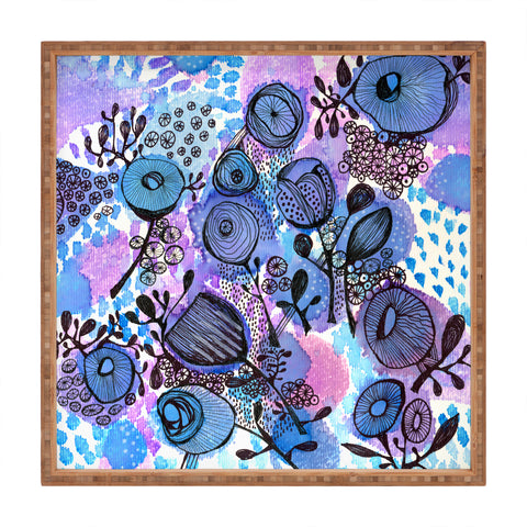 Julia Da Rocha Purple Flowers Bloom Square Tray